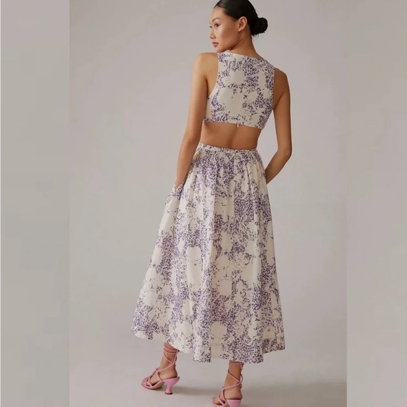 Anthropologie Aureta Studio Side Cutout ivory lavender Midi Dress Size X-Large - Picture 5 of 9